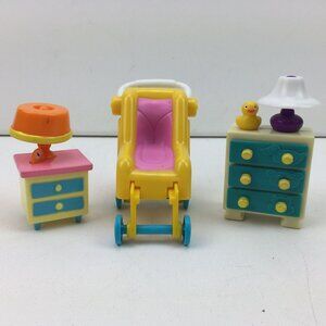 Vintage Doll House Bedroom Set Furniture Nightstand Stroller Dresser